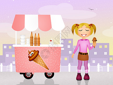 冰淇淋霜车冰淇淋车摊位女孩食物孩子们微笑市场巧克力奶油快乐图片