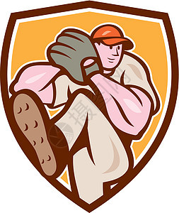 棒球底垒球车外场人 腿高盾牌卡通野手运动男人玩家手套卡通片投手插图男性艺术品图片