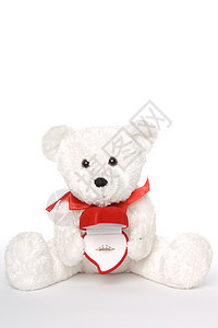 熊持有订婚戒指婚姻红色玩具熊钻石白色盒子钻戒背景图片