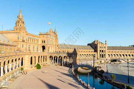 西班牙塞维利亚广场运河正方形景观喷泉池塘城市吸引力游客建筑学城堡图片