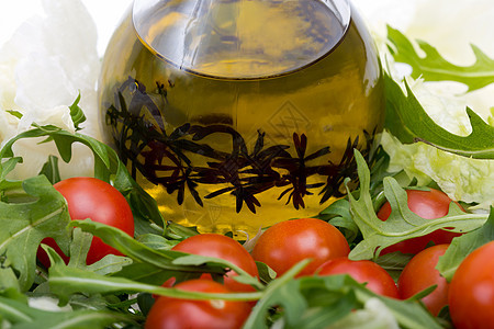 甘草 生菜 番茄和含百香的橄榄油小吃叶子草本植物农业养分百里香饮食美食食物芳香图片