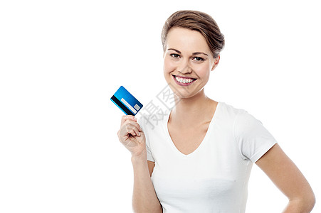 这是我的新现金卡技术冒充卡片零售信用卡发型女士女性信用微笑图片