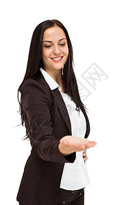 漂亮的女商务人士亲手露面女性头发女士夹克商业人士手势职业公司棕色图片