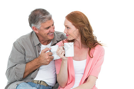 一起喝咖啡的情侣服装妻子红发女士男性婚姻女性咖啡丈夫地面图片