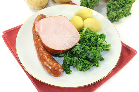 白叶食品土豆烟熏蔬菜专业小便盘子市场用餐香肠图片