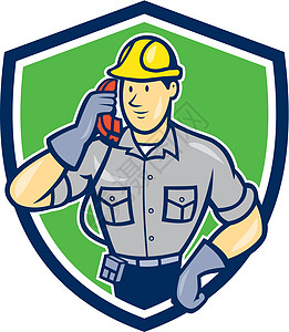 电话修理工 电话盾牌呼唤插图波峰工人线工接线员零售商男性男人卡通片图片