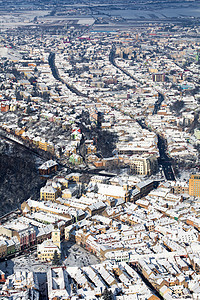 Brasov 空中老城风景中心建筑学正方形大厅爬坡市中心景观树木大教堂建筑物图片