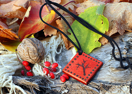 民族手工制作的魔法红色泥土护身符女性宝石棕色叶子陶瓷太阳配件项链手镯装饰品图片