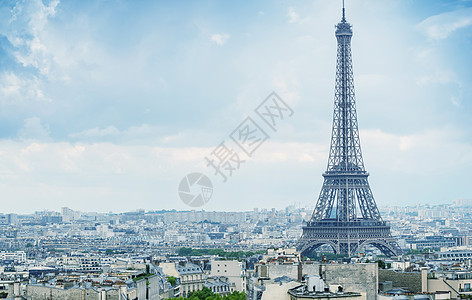 Tour Eiffel和巴黎市风景的空中视图蓝色建筑学国际地标吸引力天线金属旅游建筑物历史性图片