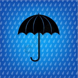 古老黑伞乐趣水滴雨滴创造力卡通片蓝色艺术光谱天气遮阳棚图片