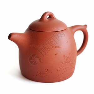 中文吉祥粘土茶壶棕色陶器黏土陶瓷服务餐具艺术文化制品白色图片