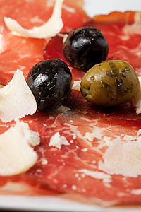 盘子上新鲜的卡帕ccio美食食物小吃绿色宏观白色沙拉牛肉红色起动机图片