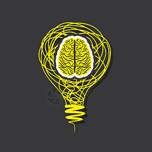 灯泡概念矢量中的灯泡大脑图标背景图片