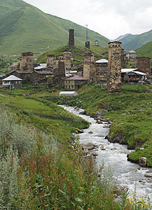 格鲁吉亚乌舒古利 格鲁吉亚 欧洲山脉建筑物全景旅游旅行风景城市乡村景点村庄图片