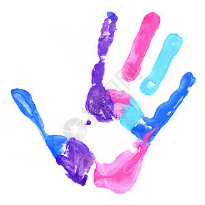 特写白上彩色手印绘画个性彩虹棕榈艺术身份童年拇指手指乐趣图片