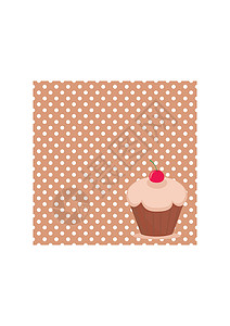 白色波尔卡圆点棕色背景的樱桃矢量纸杯蛋糕图片