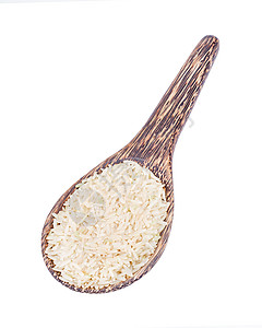 在孤立的木条边上用纯稻(浸渍的茉米大米)图片