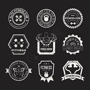健身和运动 Gym Logos有氧运动健美竞技标签举重重量运动员活动俱乐部徽章图片