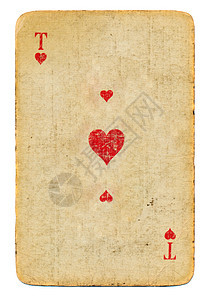 在白色背景中孤立的红心牌游戏 Grunge A 红心牌图片