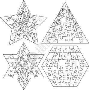 拼图拼图设置几何形状 黑色和白色图片