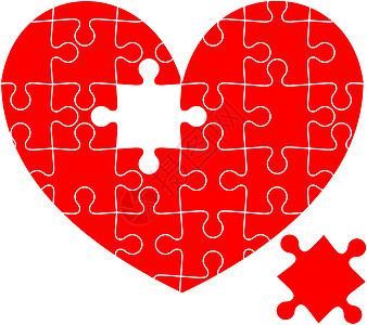 红色心脏的拼图 矢量插图游戏黑色白色瓷砖孩子们团队正方形商业战略解决方案图片
