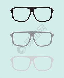 眼镜矢量集与黑色和灰色持有人复古时髦对象隔离在蓝色背景图片