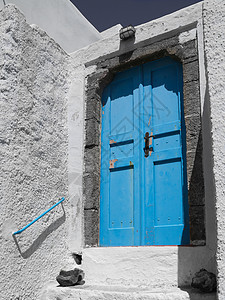 蓝色希腊门出口胡同框架建筑石头文化房子地标假期旅行图片