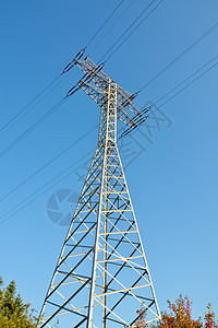 电气塔活力力量电缆电压电线杆高压发电机蓝色技术电源线图片
