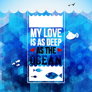 我的爱和海洋一样深 口写设计 矢量病理卡片风格六边形插图横幅装饰刻字忏悔艺术潜艇图片