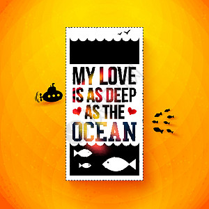 我的爱和海洋一样深 口写设计 矢量病理横幅卡片航海海报插图黄色辉光标题潜艇忏悔图片