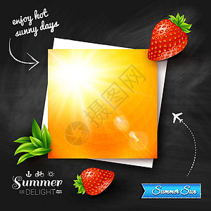 黑板背景的夏日炎热太阳卡片叶子强光星星天气假期耀斑旅行射线镜片活力背景图片