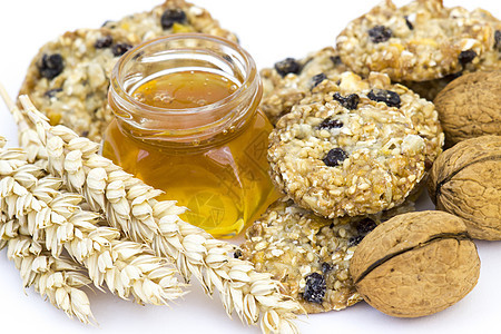 谷物饼干 面包饼 蜂蜜和坚果糕点种子薄片诱惑营养玉米饲料粮食食物小麦图片