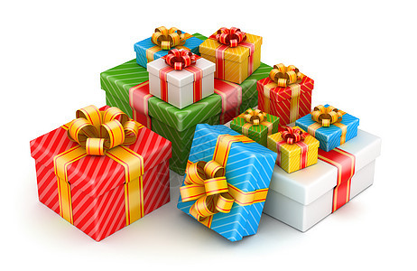 彩色礼品盒生日盒子蓝色黄色丝带圣诞礼物条纹绿色白色红色图片