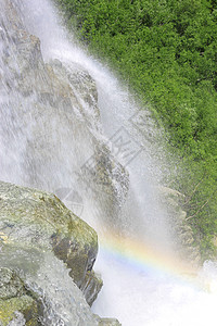 阿利贝克瀑布 唐拜山 北高加索 彩虹瀑布水滴流动石头悬崖力量晴天蓝色旅行液体图片