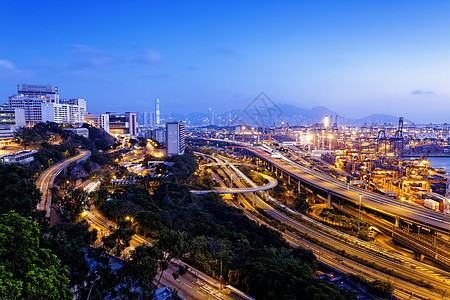 香港集装箱集装箱码头和石板桥加装地标运输车辆城市运动蓝色景观场景市中心交通图片