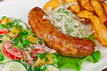 烤香肠食物猪肉蔬菜饮食团体餐厅香肠洋葱午餐沙拉图片