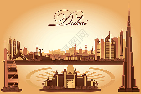 迪拜市天际环影背景天空酒店插图日落明信片日出全景地标景观旗帜图片