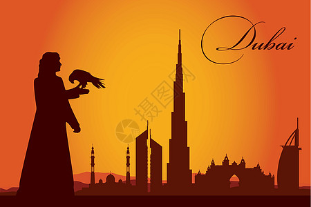 迪拜市天际环影背景酒店明信片日出海报景观天空太阳建筑学地标建筑图片