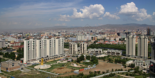 蒙古首都乌兰巴托市新建筑楼文化旅游游牧民族建筑中心天空日落地标城市蓝色图片