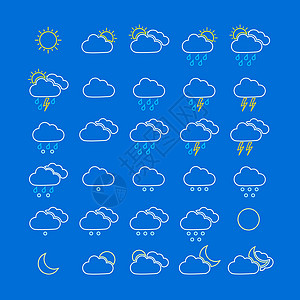 多彩天气图标下雨气象青色雷雨收藏天空中风闪电温度月亮图片