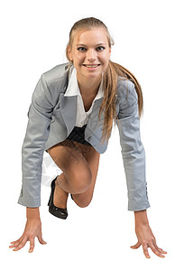商业女商务人士站立在开场姿势上脚跟挑战领导裙子员工工作女性照片竞赛进步图片