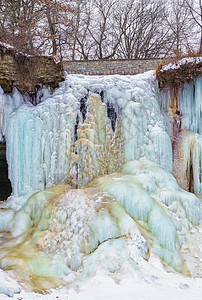 冻结的明内沙瀑布公园岩石水晶溪流风景美丽石头季节瀑布蓝色图片