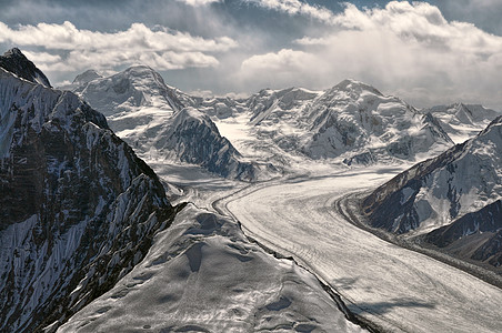 Fedchenko 塔吉克斯坦的冰川高度山峰风景全景山脉图片