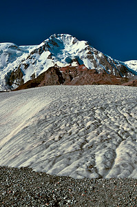 吉尔吉斯斯坦天生省顶峰照射风景阳光旅行远足丘陵岩石山脉冰川图片