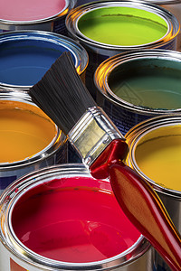 油漆和装饰黄色水性工具装潢罐头红色装潢师绘画画笔设计图片
