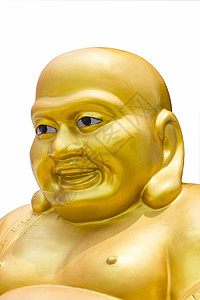 在泰国的金佛雕像微笑 孤立在白面包上图片