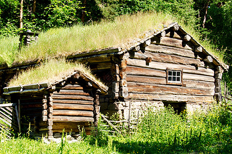 挪威之家蓝色谷仓场地天空民间博物馆打印农场房子木头图片
