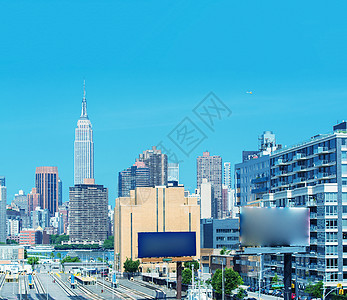 曼哈顿市中心天际 纽约州纽约市夏季商业蓝色风景城市办公室建筑摩天大楼市中心天线旅行图片