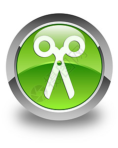 剪剪手图标光滑的绿色圆环按钮网络沙龙办公室白色阴影圆形插图玻璃状工具刀具图片
