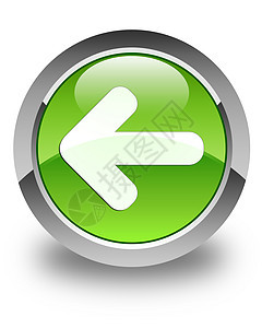 向后箭头图标闪亮的绿色圆环按钮导航网络白色圆形报名阴影玻璃状商业插图背景图片